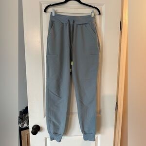 Figs Small high waisted Zamora jogger scrub bottoms dusty blue